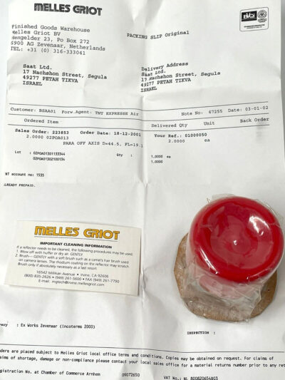 MELLES GRIOT 02POA013 OFF AXIS PARABOLA F=19.1mm, D=44mm - Optic Lab Part