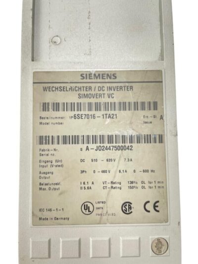 Siemens 6SE7016-1TA21 Front Panel