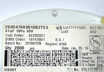 972 PCS - 293D106X9016B2TE3 Vishay CAP TANT 10UF 10% 16V 1411 16+