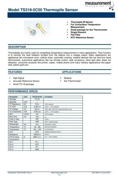 [8 PCS] Measurement Specialties TS318-5C50 Thermopile Sensor