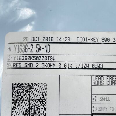[25 Pcs] Vishay Y16362K50000T9W 2.5 kOhms ±0.01% 0.1W, 1/10W Chip Resistor DC18+