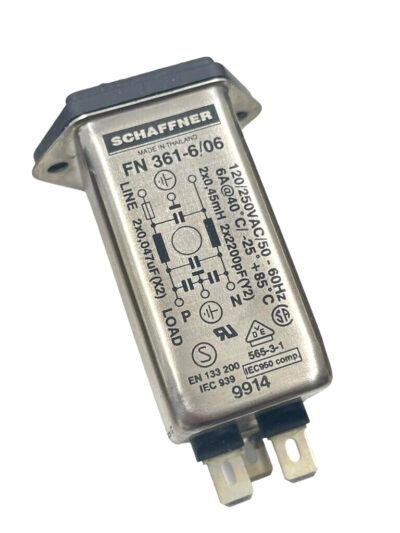 5x SCHAFFNER FN 361-6/06 LINE FILTER + FUSE 6A PLUG 3 POS 250VAC 7.3A