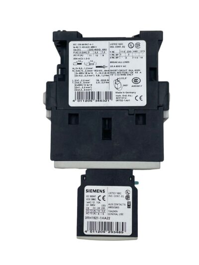 JEM AC3.1.0-0 AC3 400A Auxiliary Contactor & Siemens 3RH1921-1HA22