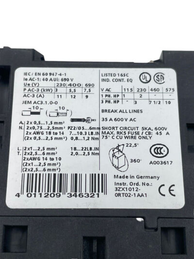 JEM AC3.1.0-0 AC3 400A Auxiliary Contactor & Siemens 3RH1921-1HA22