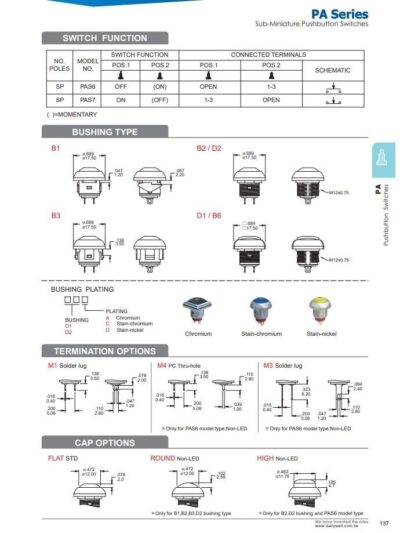 QTY 50 Lot - Dailywell PAS6B2M1CES2-5 Pushbutton Switch