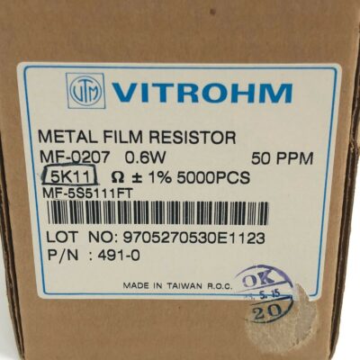 4200 X Pcs - Vitrohm 5K11 0.6W 1Ω Metal Film Resistor MF 0207 - Part 491-0